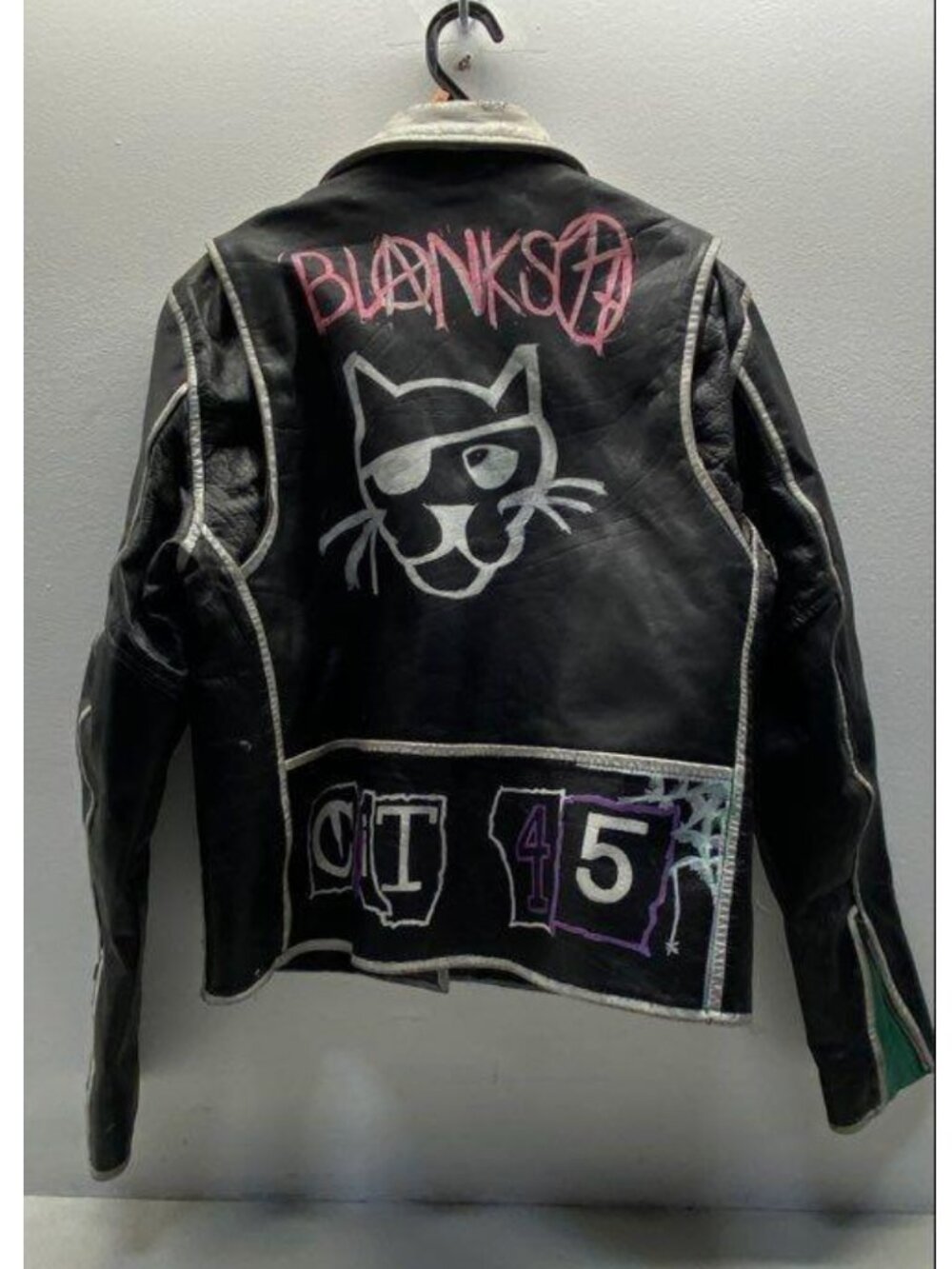Leather King Distressed Graffiti Biker Jacket S | Burning Man Festival Cyberpunk